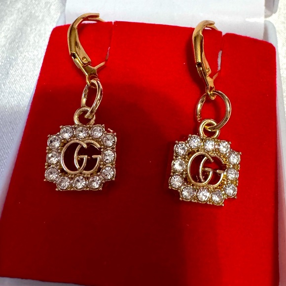 Gucci zipper pull repurposed earrings- Gold with rhinestone square shape. - Picture 1 of 4